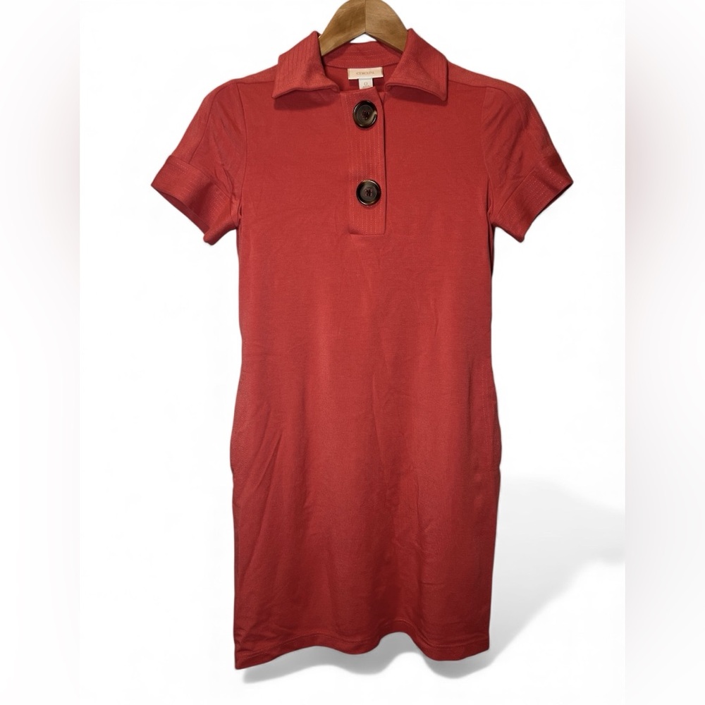 Chico's Coral Short Sleeve Knee Length Casual Polo Shirt Dress‎ Faux Tortoise 0